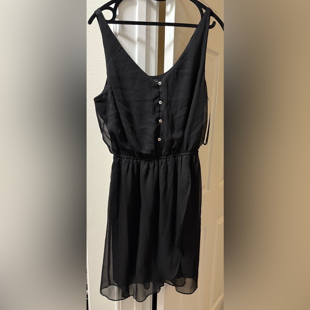 Vintage Guess Black Chiffon Mini Dress – Button Front, Size M